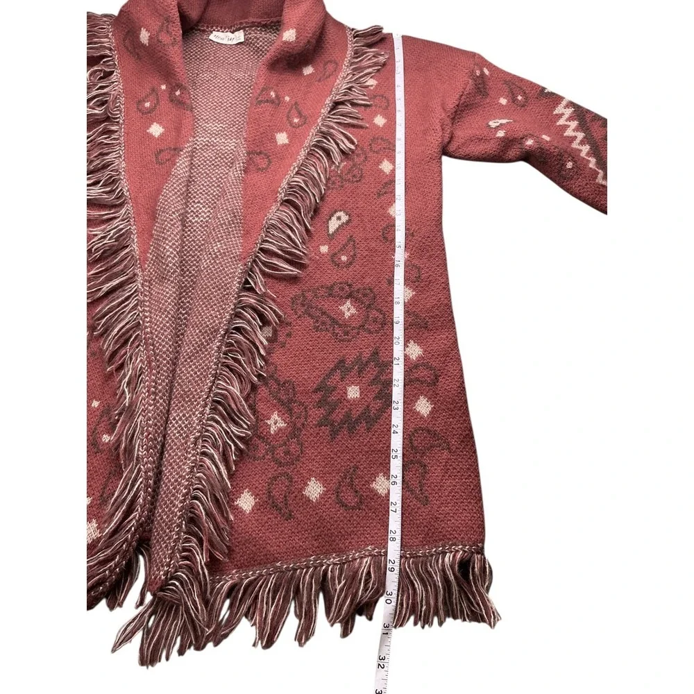 Womens Large Southwestern Fringe Open Front Cardigan Rust 12W2790N - Picture 9 of 16